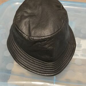 Black Glossy Leather Bucket Hat